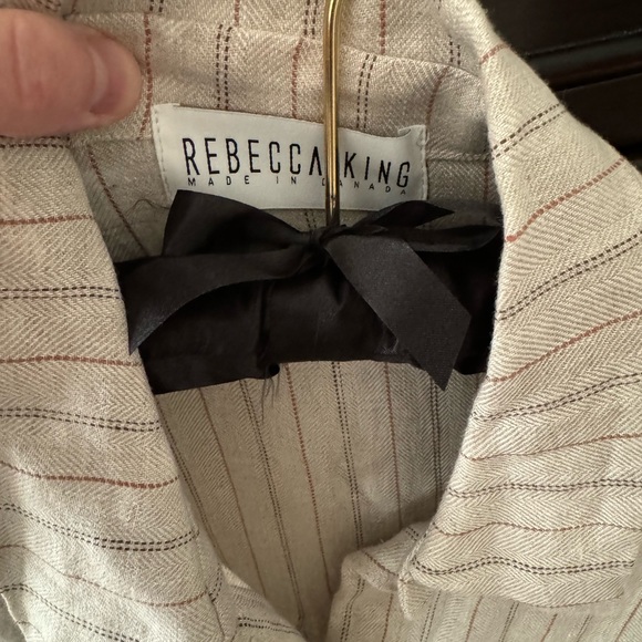 Rebecca King one-of-a-kind sample oatmeal linen stripe duster with pockets - Picture 9 of 15